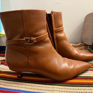 Franco Sarto Tan Leather Ankle Boots - kitten heels